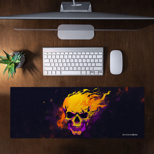 Yellow and Purple Gamer Skull by Wikus Schalkwyk Large Desk Pad