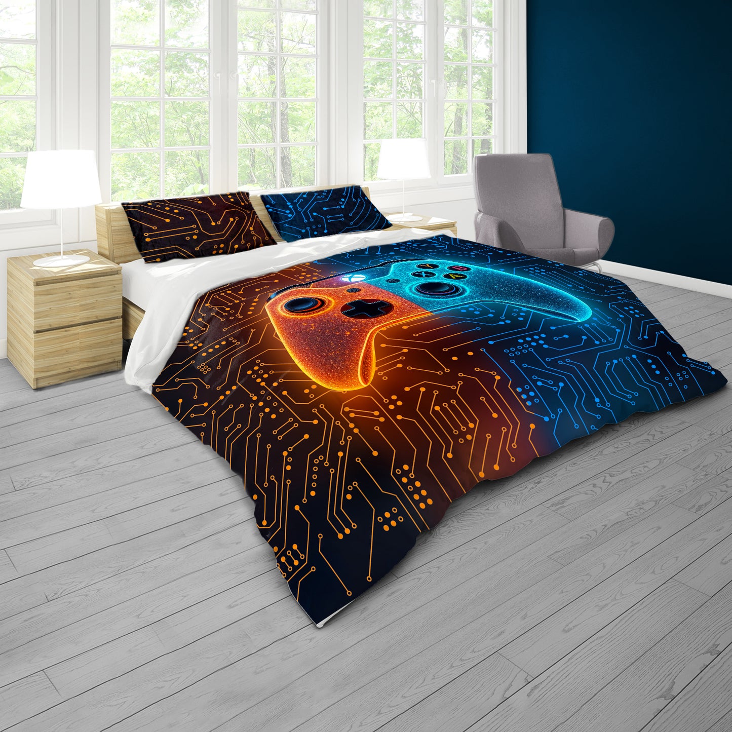 Gaming Orange & Blue Duvet Cover Set