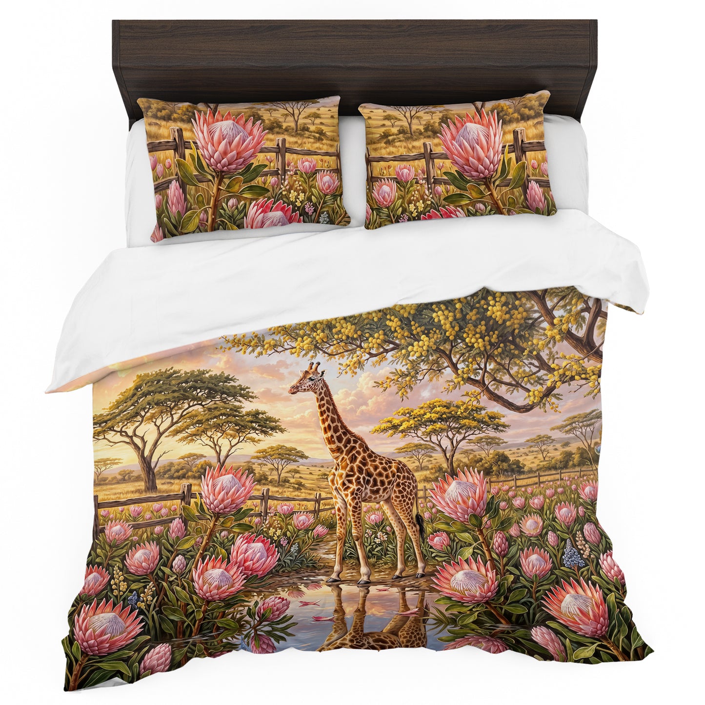 Giraffe & King Protea at Sunset Duvet Cover Set