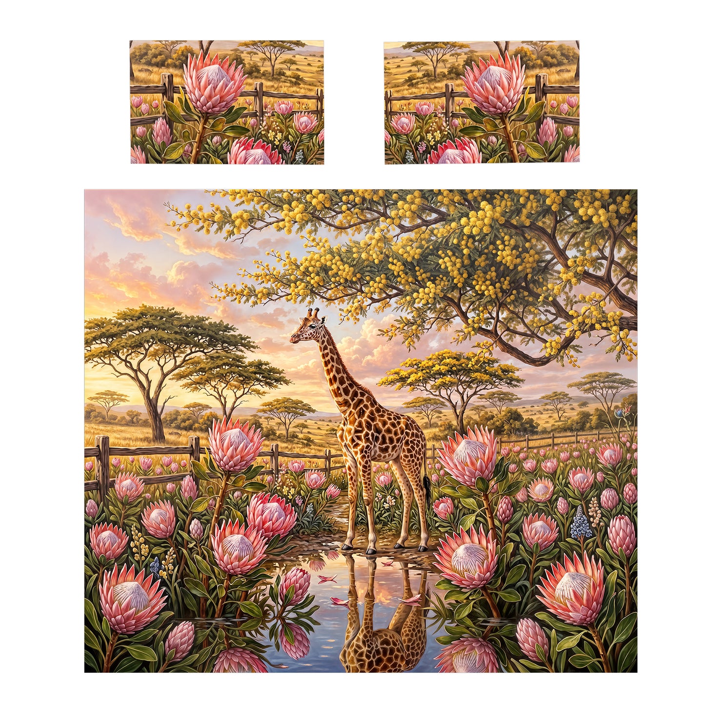 Giraffe & King Protea at Sunset Duvet Cover Set
