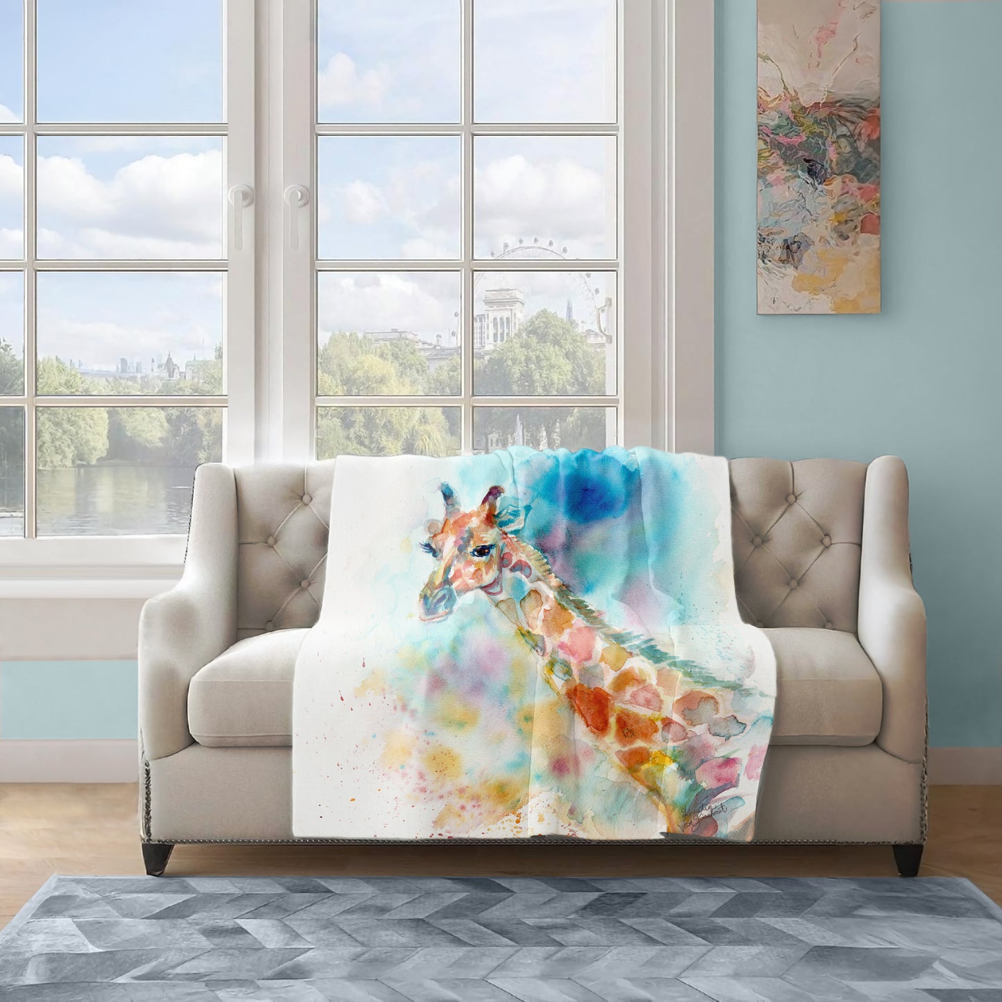 Giraffe Light Weight Fleece Blanket by Kristin Van Lieshout