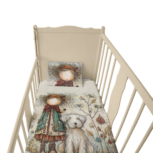 Girl Walking Dog Cot Set