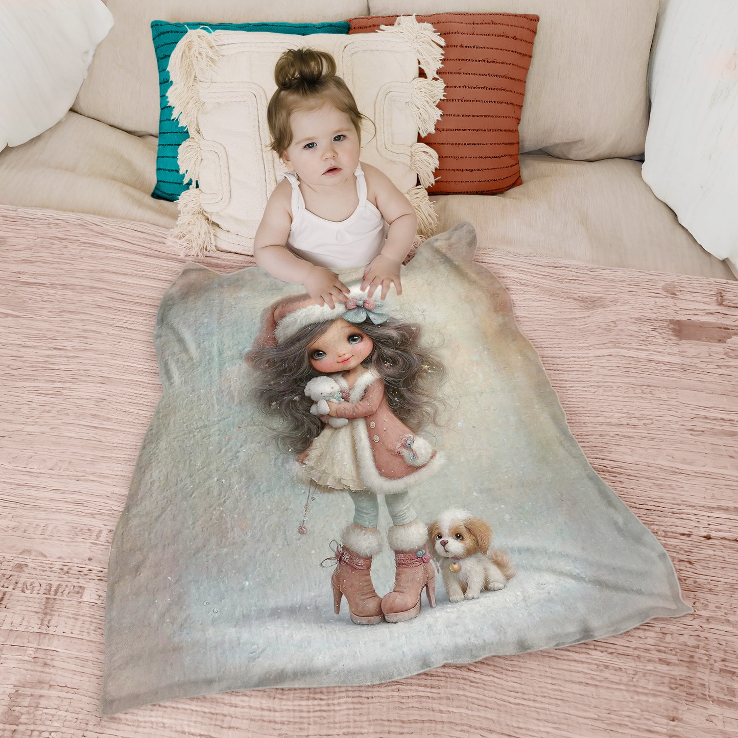 Girl & Teddy Toddler Fleece Blanket