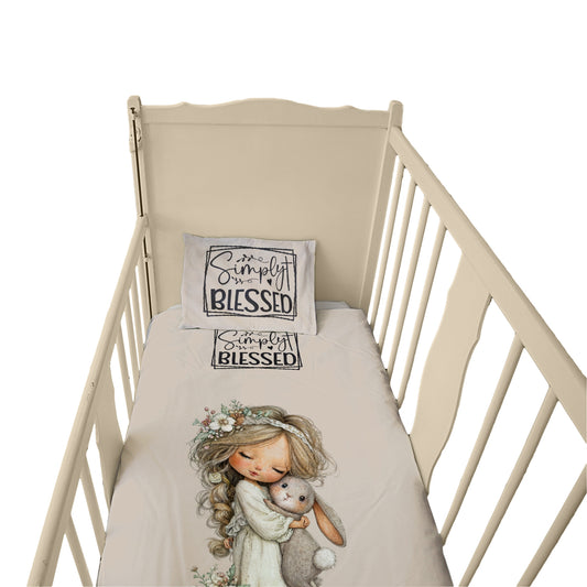 Girl with Fluffy Rabbit Cot Set