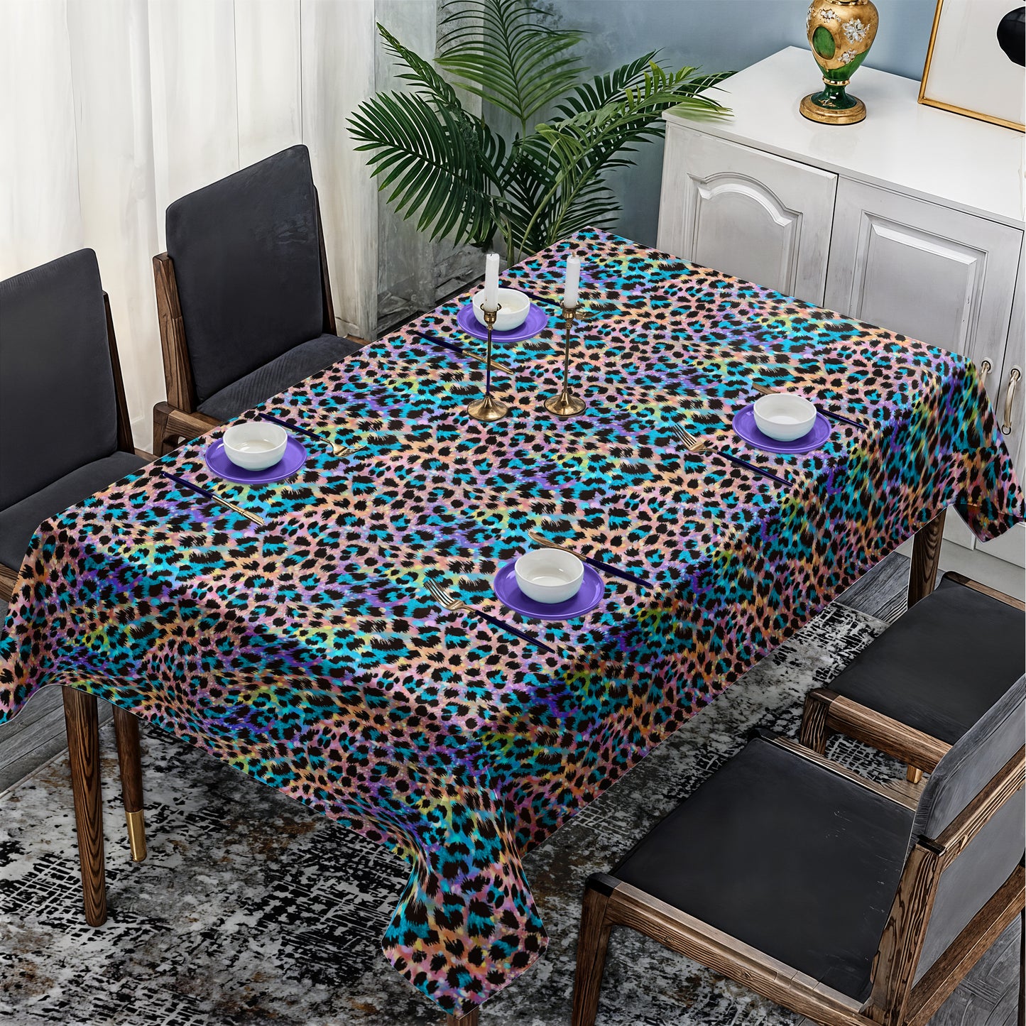 Glam Leopard Fur Rectangle Tablecloth