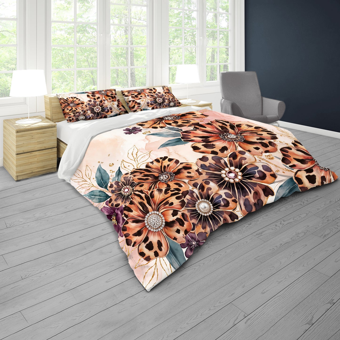 Glam Safari Floral Duvet Cover Set