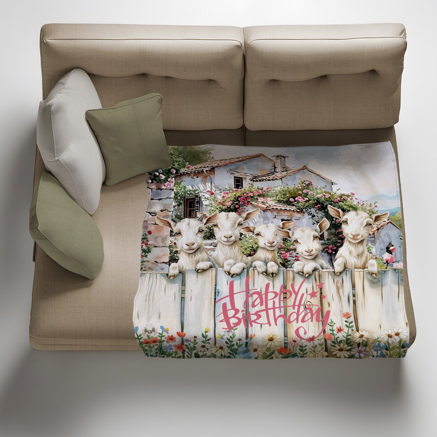 Goats Happy Birthday Light Weight Fleece Blanket