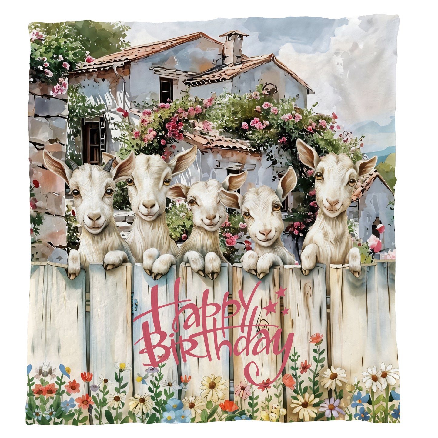 Goats Happy Birthday Light Weight Fleece Blanket