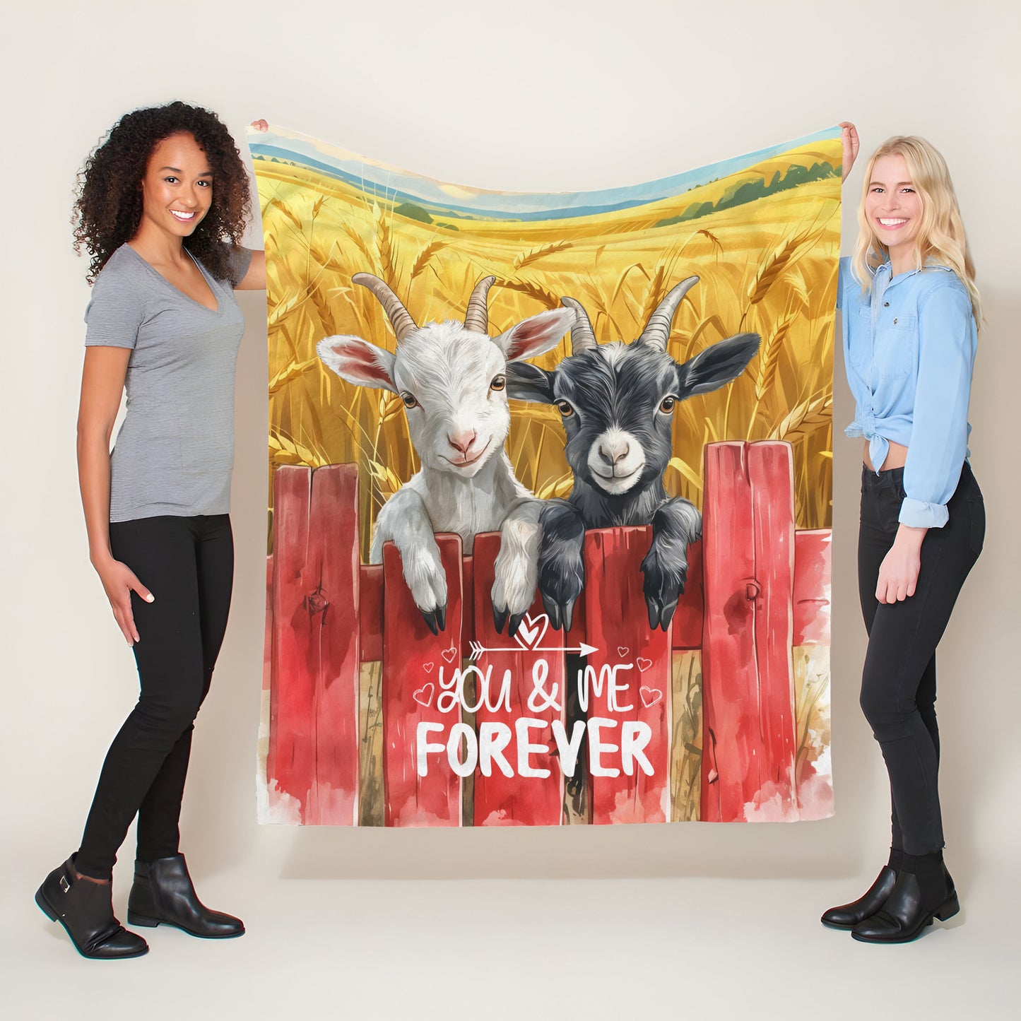 Goats in Love Light Weight Fleece Blanket