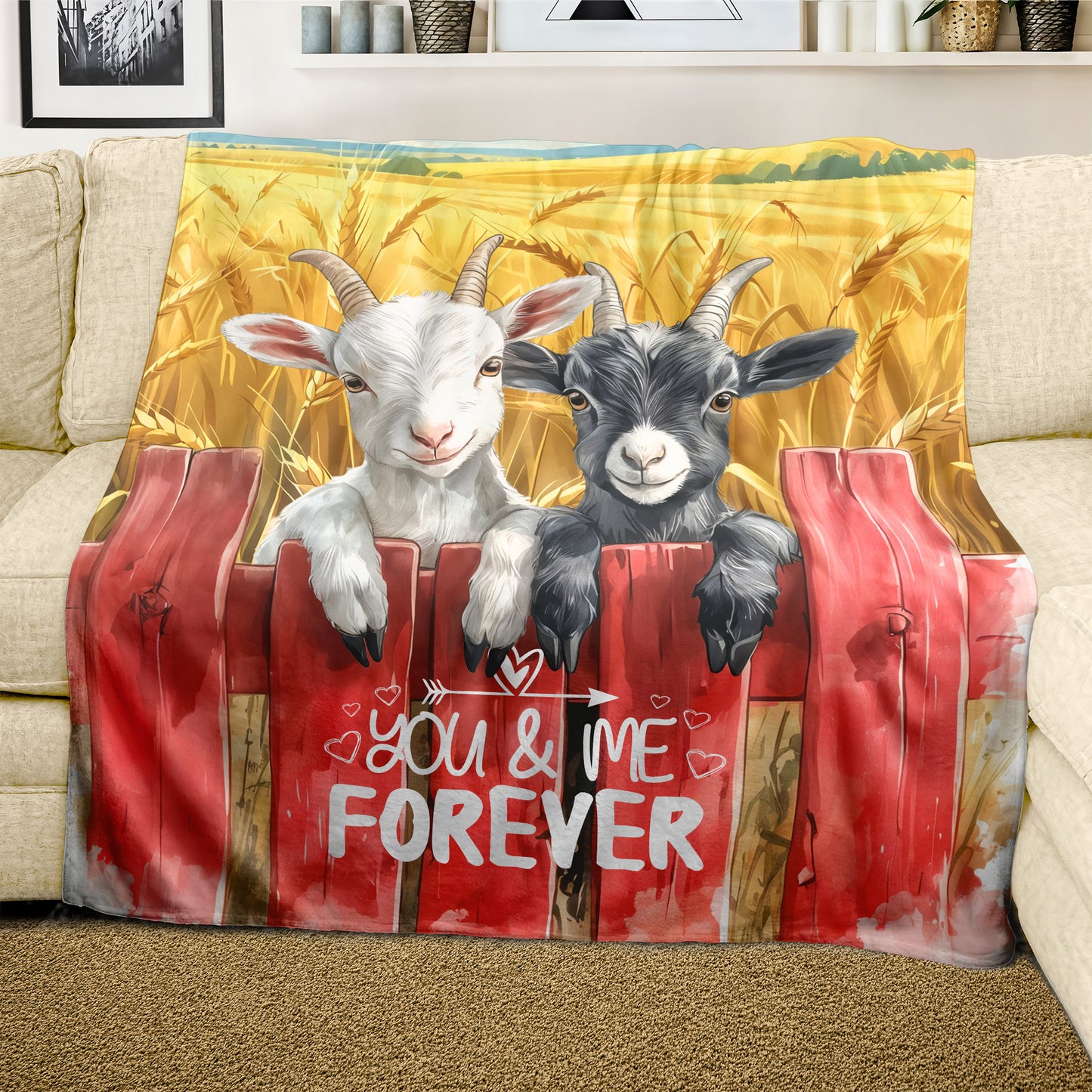 Goats in Love Light Weight Fleece Blanket