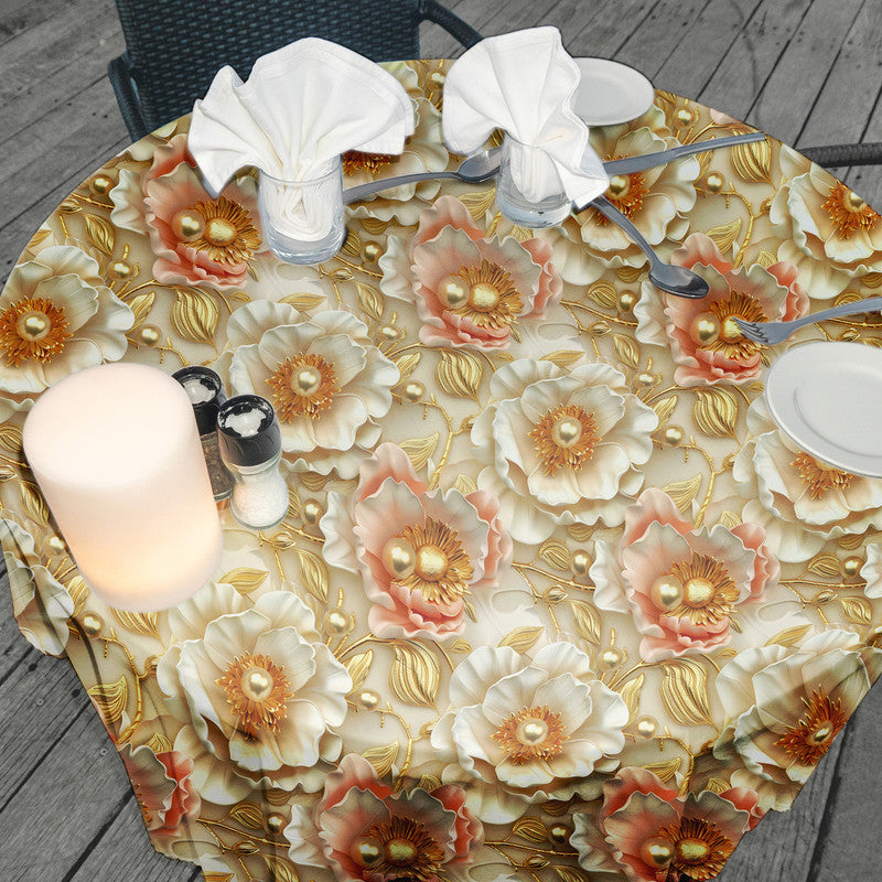 Gold Embossed Round Tablecloth