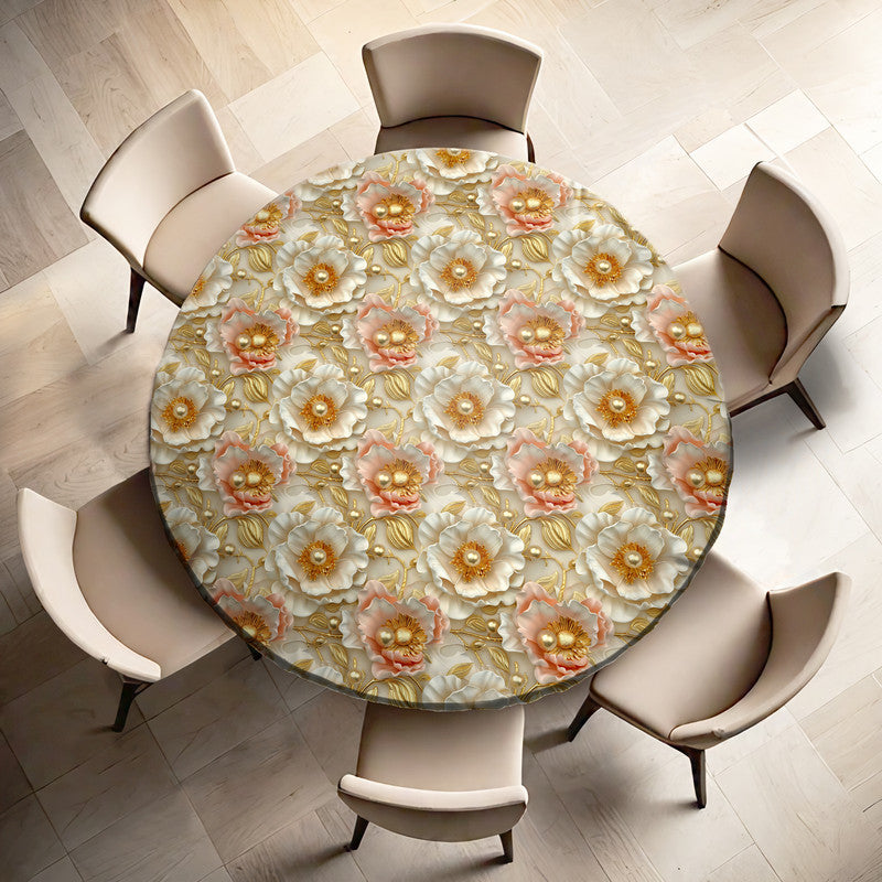 Gold Embossed Round Tablecloth