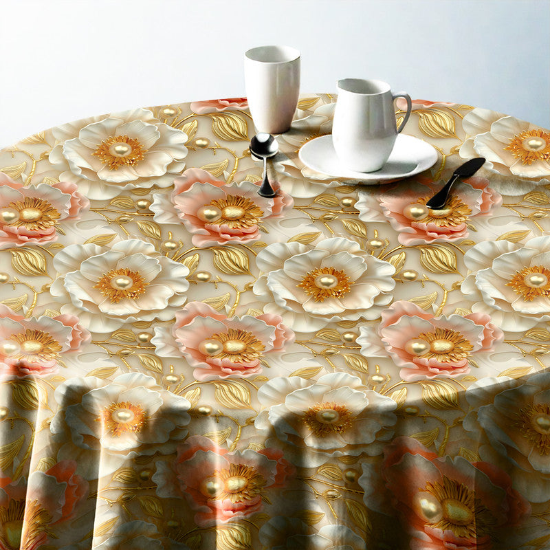 Gold Embossed Round Tablecloth