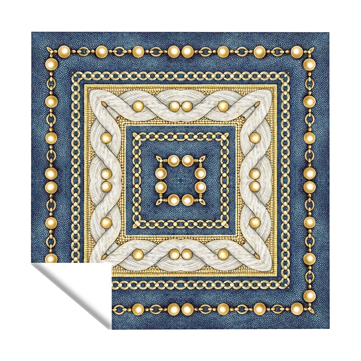 Gold Chain and Pearl Pattern on Blue Square Tablecloth