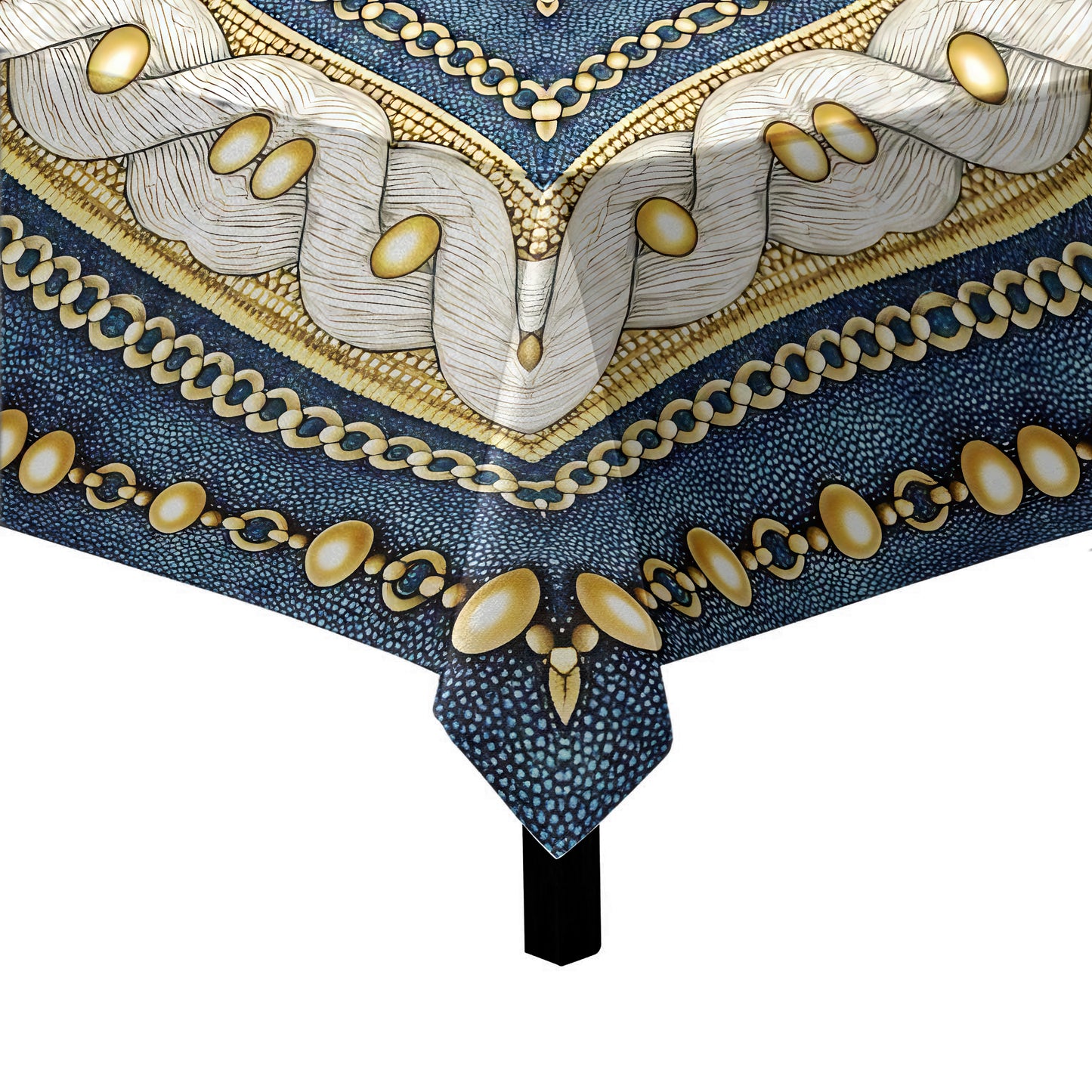 Gold Chain and Pearl Pattern on Blue Square Tablecloth