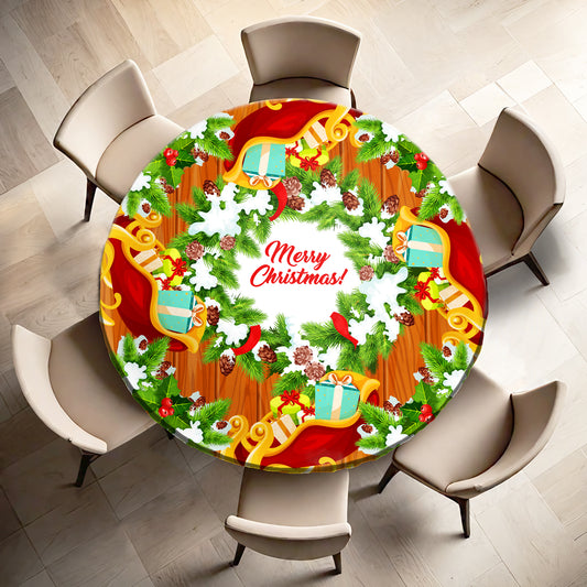 Gold Christmas Round Tablecloth