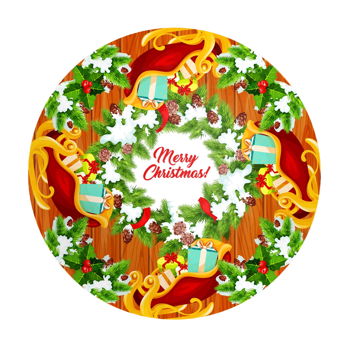 Gold Christmas Round Tablecloth