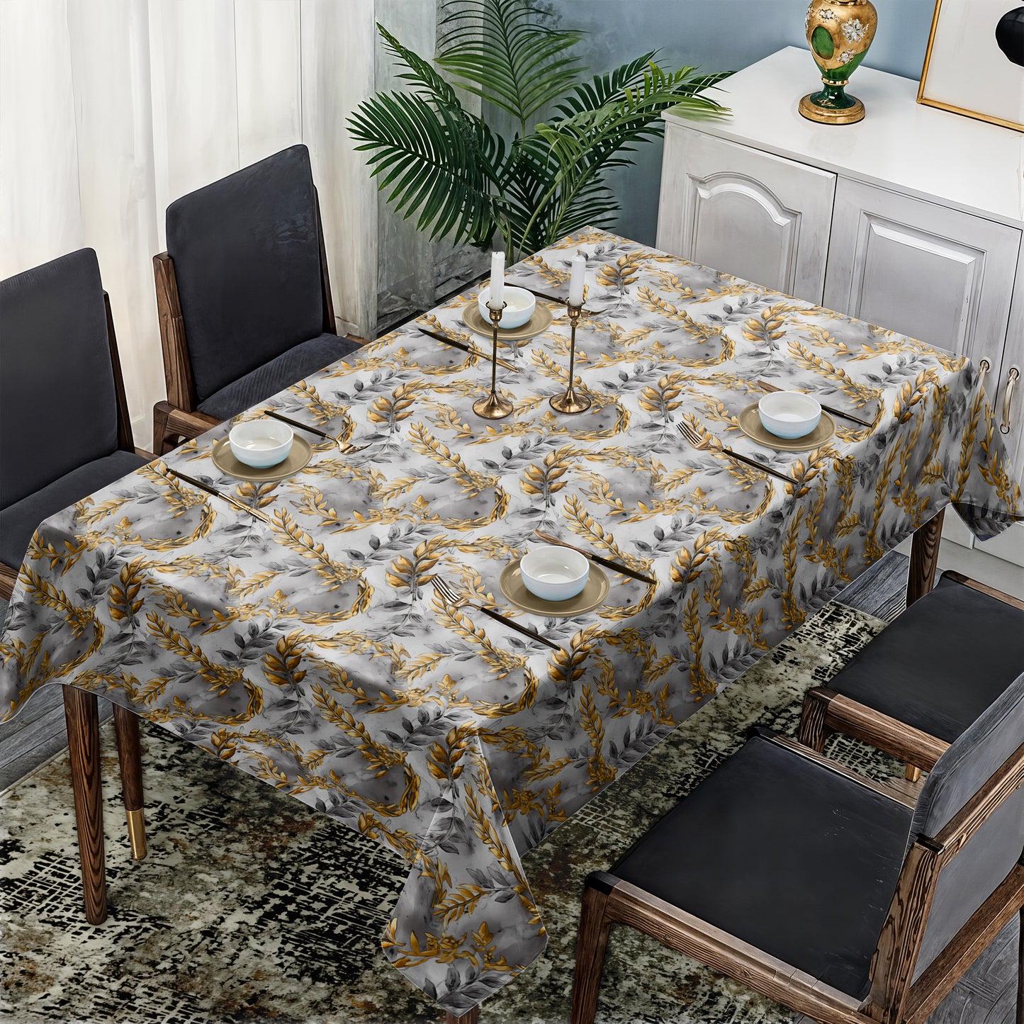 Gold Fern Rectangle Tablecloth