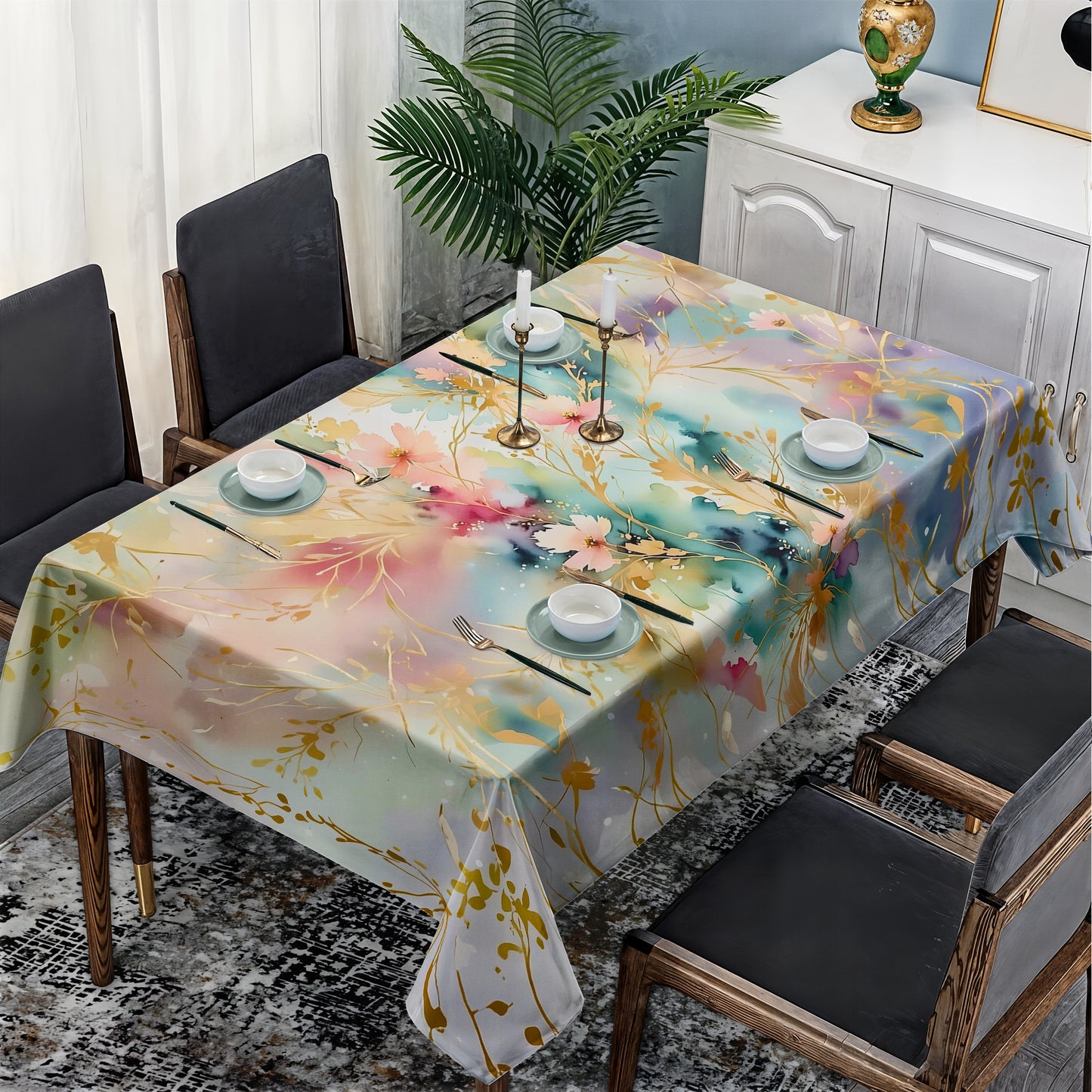 Gold Leaves Rectangle Tablecloth