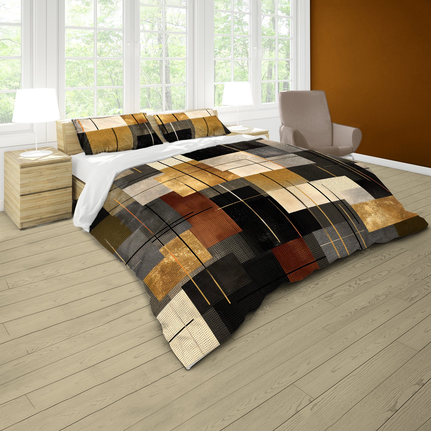 Gold Rust Charcoal Duvet Cover Set by Wikus Schalkwyk