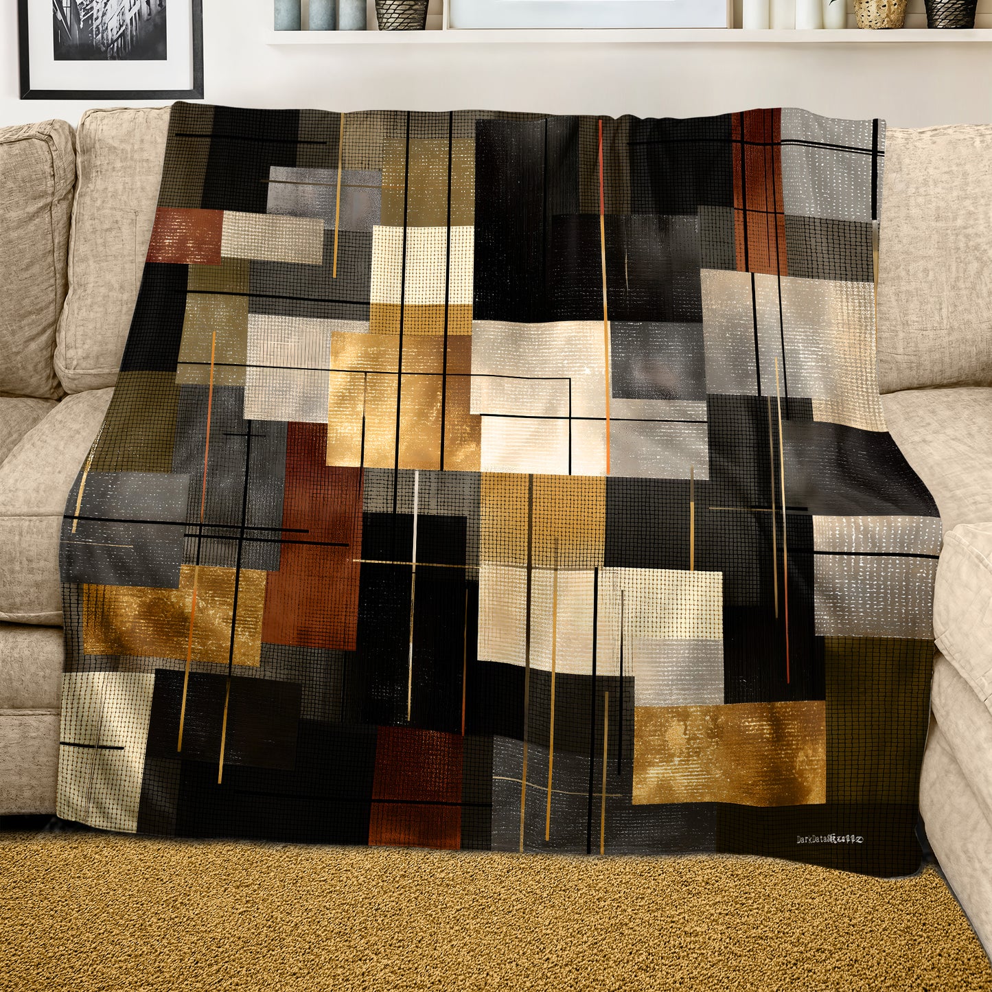 Gold Rust Charcoal Light Weight Fleece Blanket by Wikus Schalkwyk