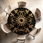 Gold Pattern on Black Round Tablecloth