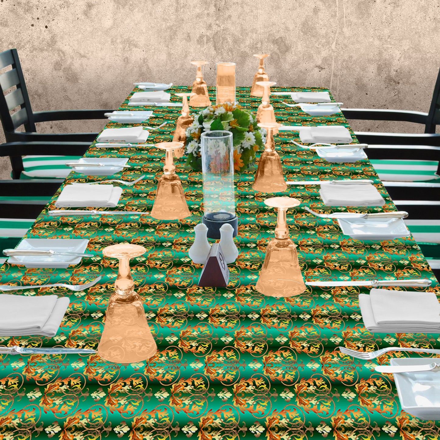 Gold and Green Rope Flower 3m Rectangle Tablecloth
