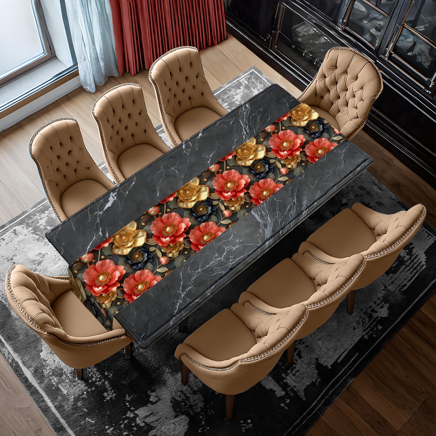 Gold And Peach Peonies Table Runner