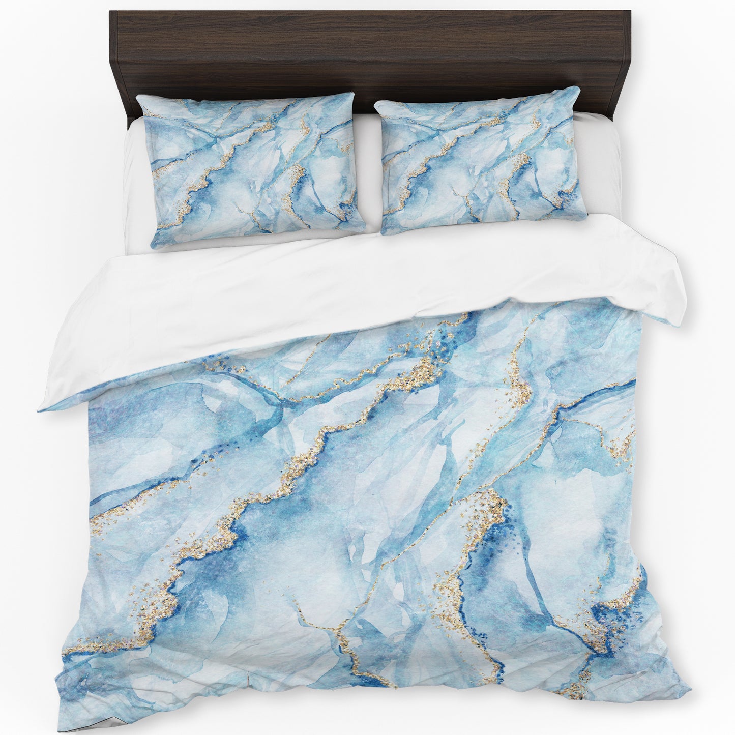 Gold and Blue Marble Duvet Cover Set