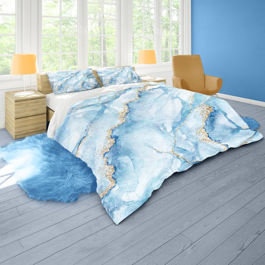 Gold and Blue Marble Duvet Cover Set