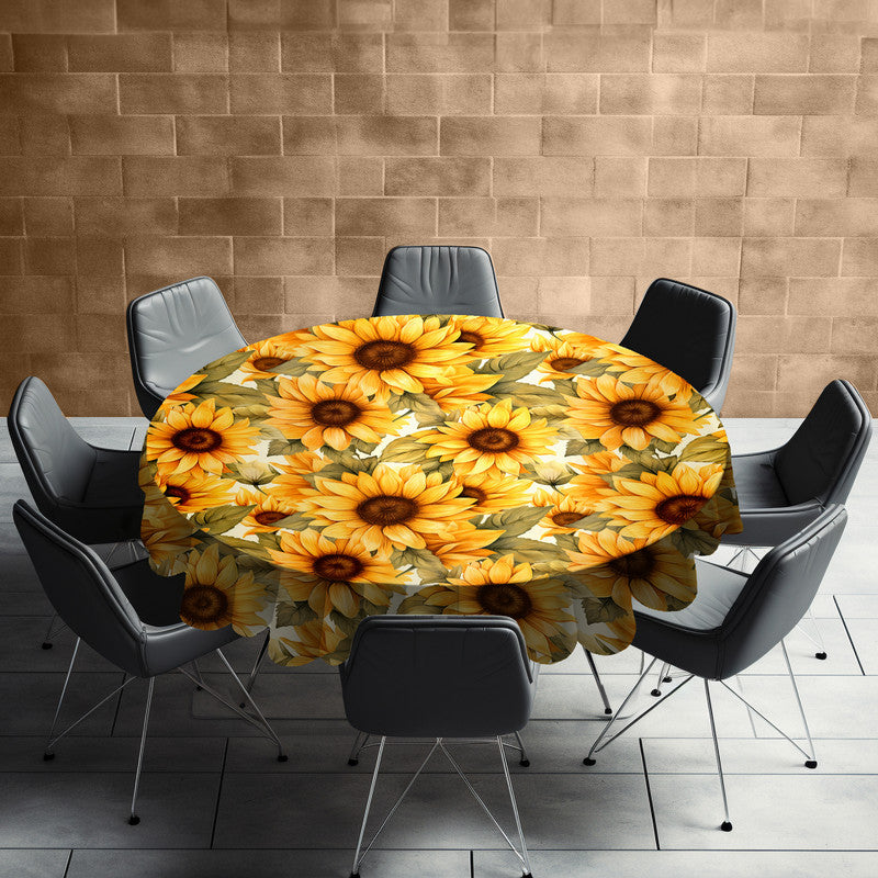 Golden Sunflowers Round Tablecloth