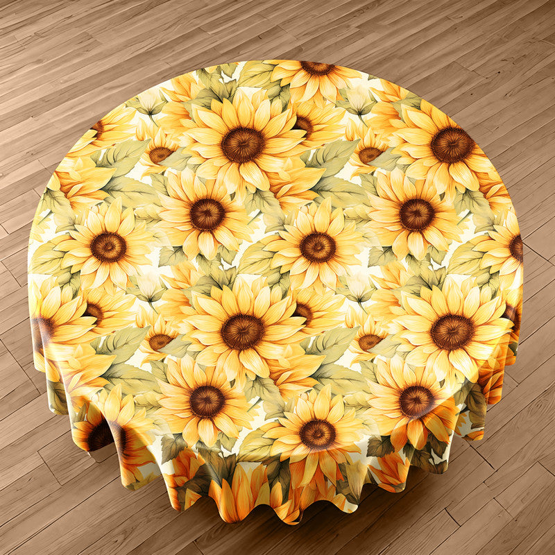Golden Sunflowers Round Tablecloth