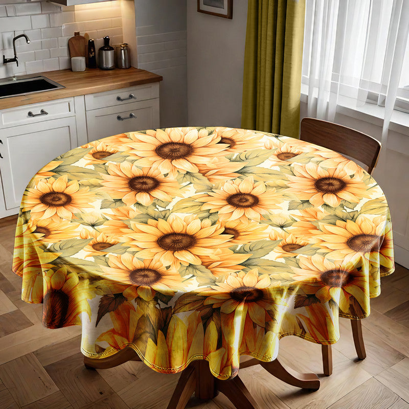 Golden Sunflowers Round Tablecloth
