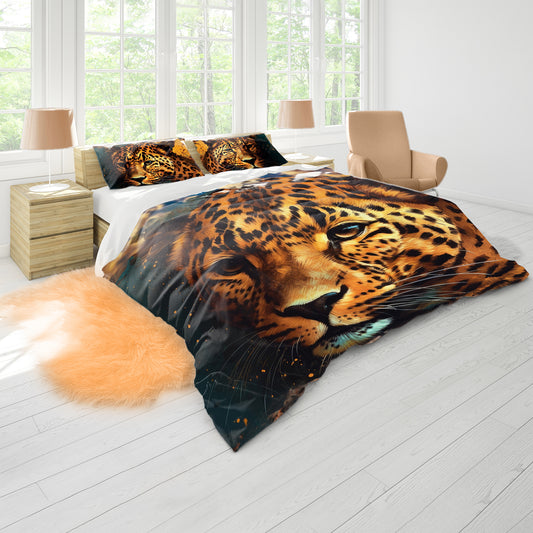 Golden African Painted Leopard Duvet Cover Set