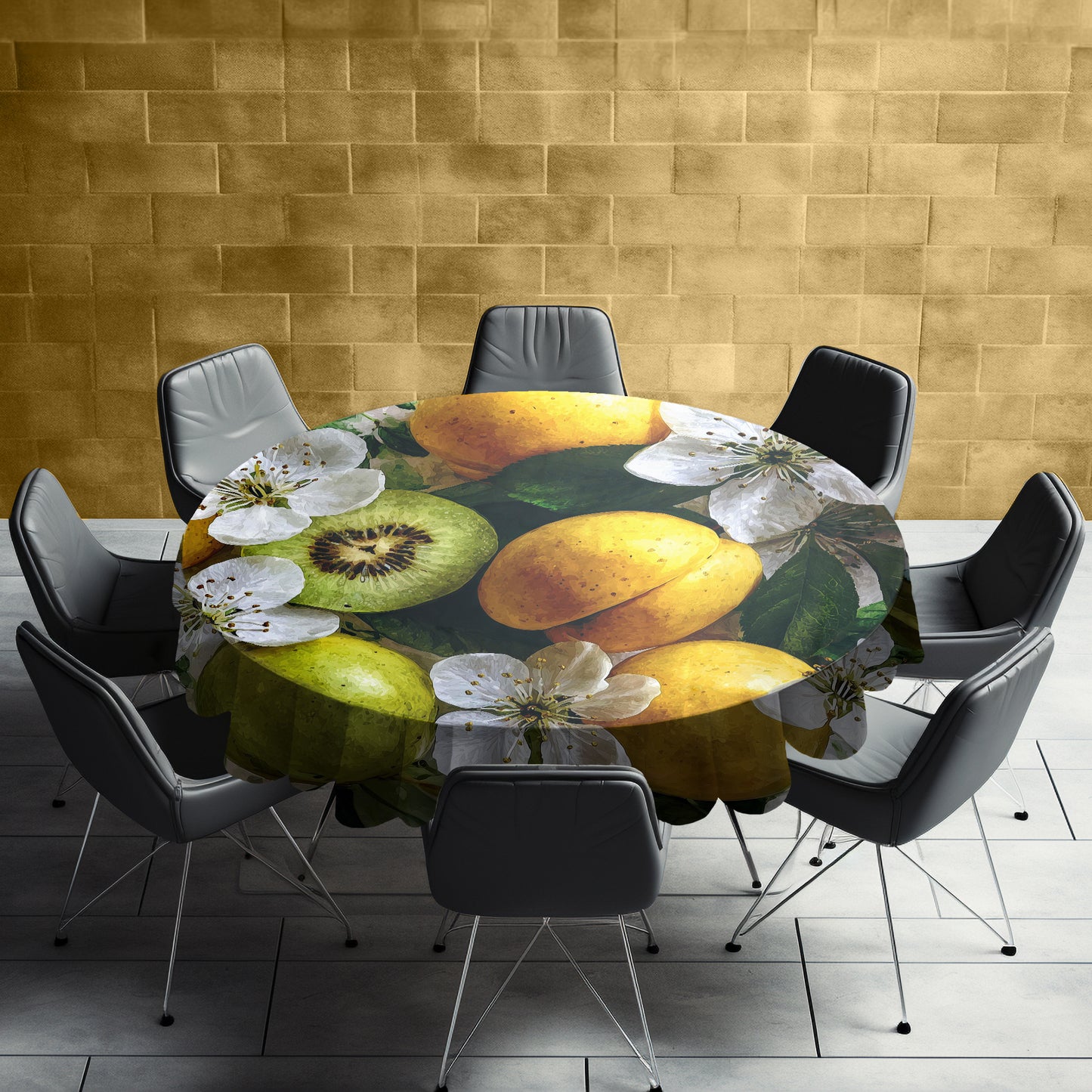 Golden Bloom Harvest Round Tablecloth by Wikus Schalkwyk
