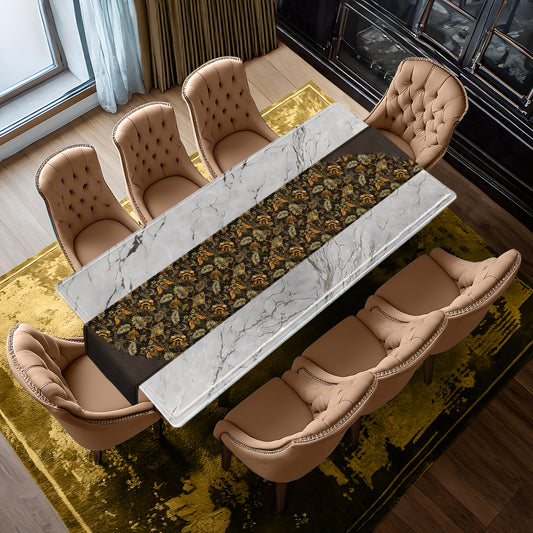 Golden Brown Floral Pattern Table Runner