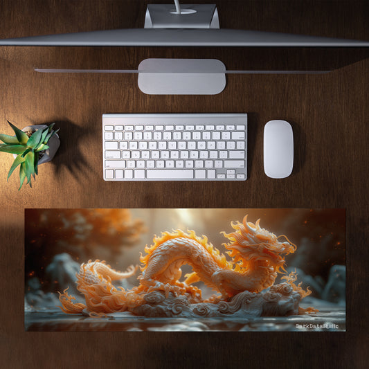 Golden Chinese Dragon by Wikus Schalkwyk Large Desk Pad