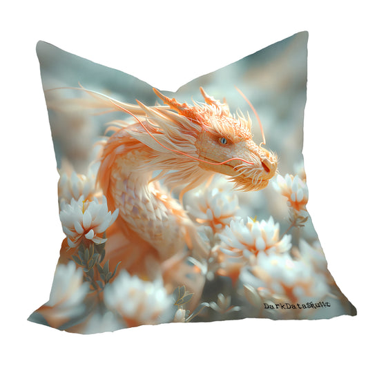 Golden Dragon in White Pion Flowers Square Luxury Scatter By Wikus Schalkwyk