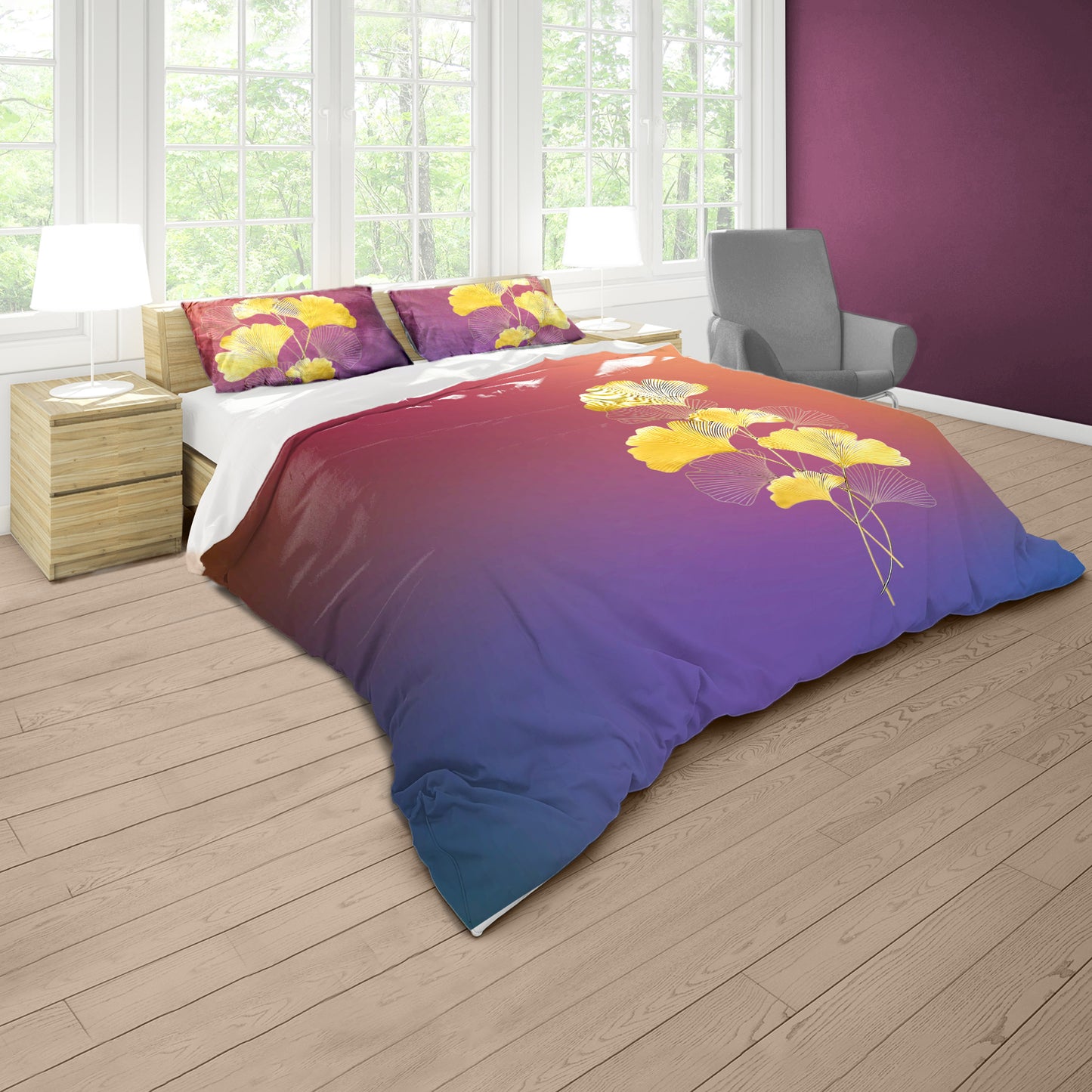 Golden Ginkgo Duvet Cover Set