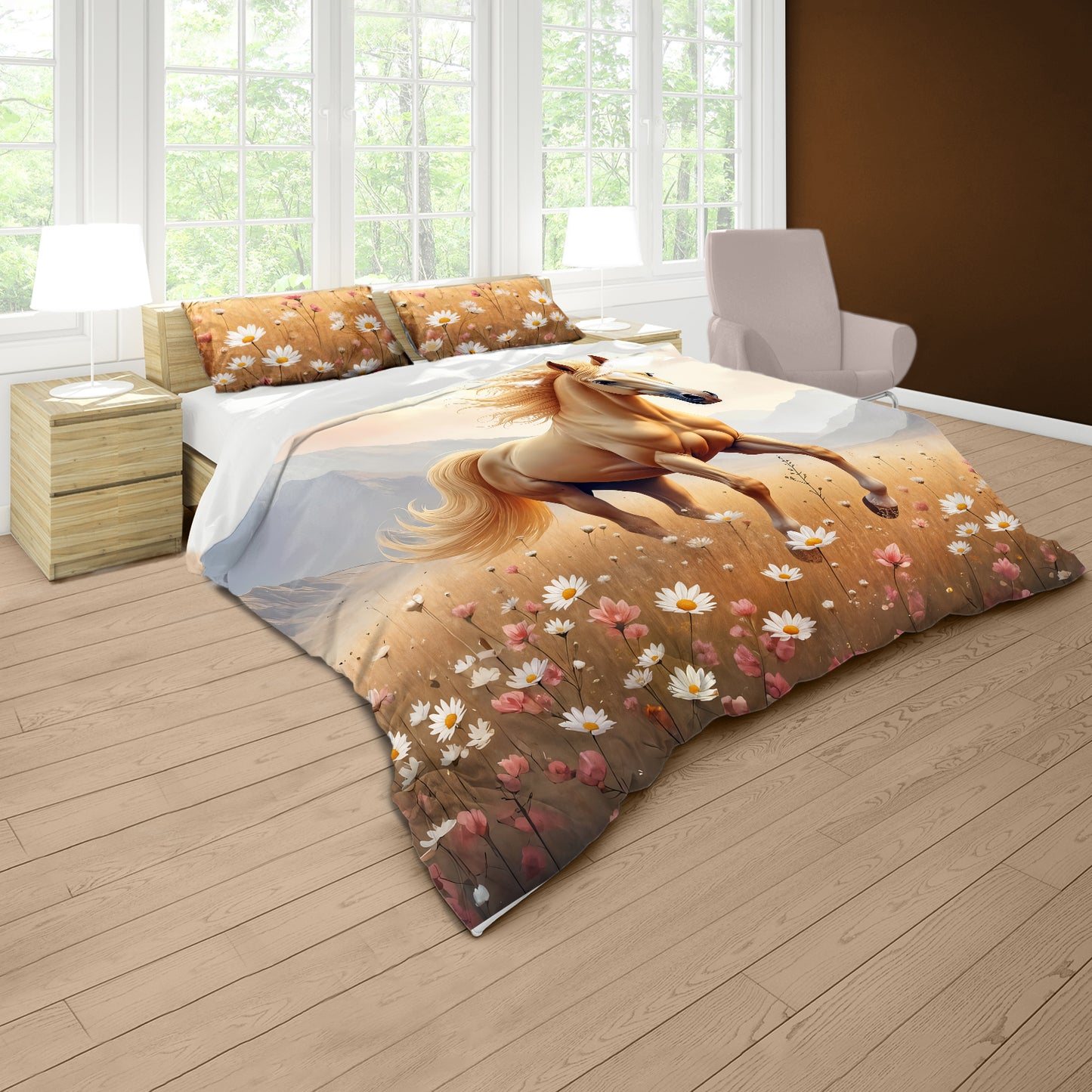Golden Horse Duvet Cover Set