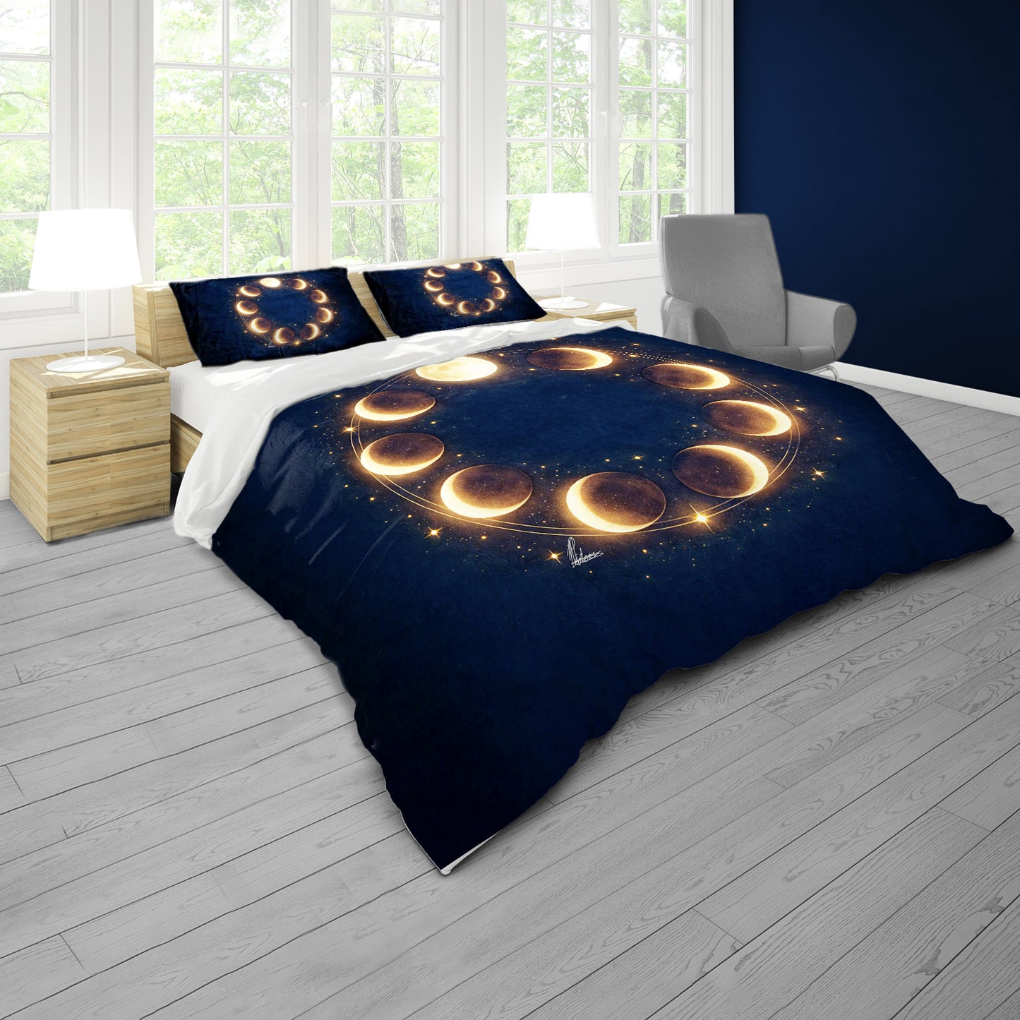 Golden Moon Phases Duvet Cover Set by Nathan Pieterse