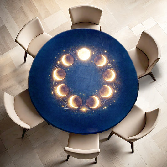 Golden Moon Phases Round Tablecloth by Nathan Pieterse