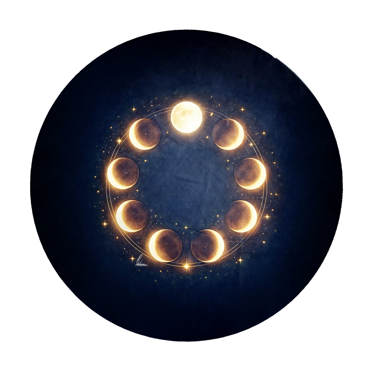 Golden Moon Phases Round Tablecloth by Nathan Pieterse