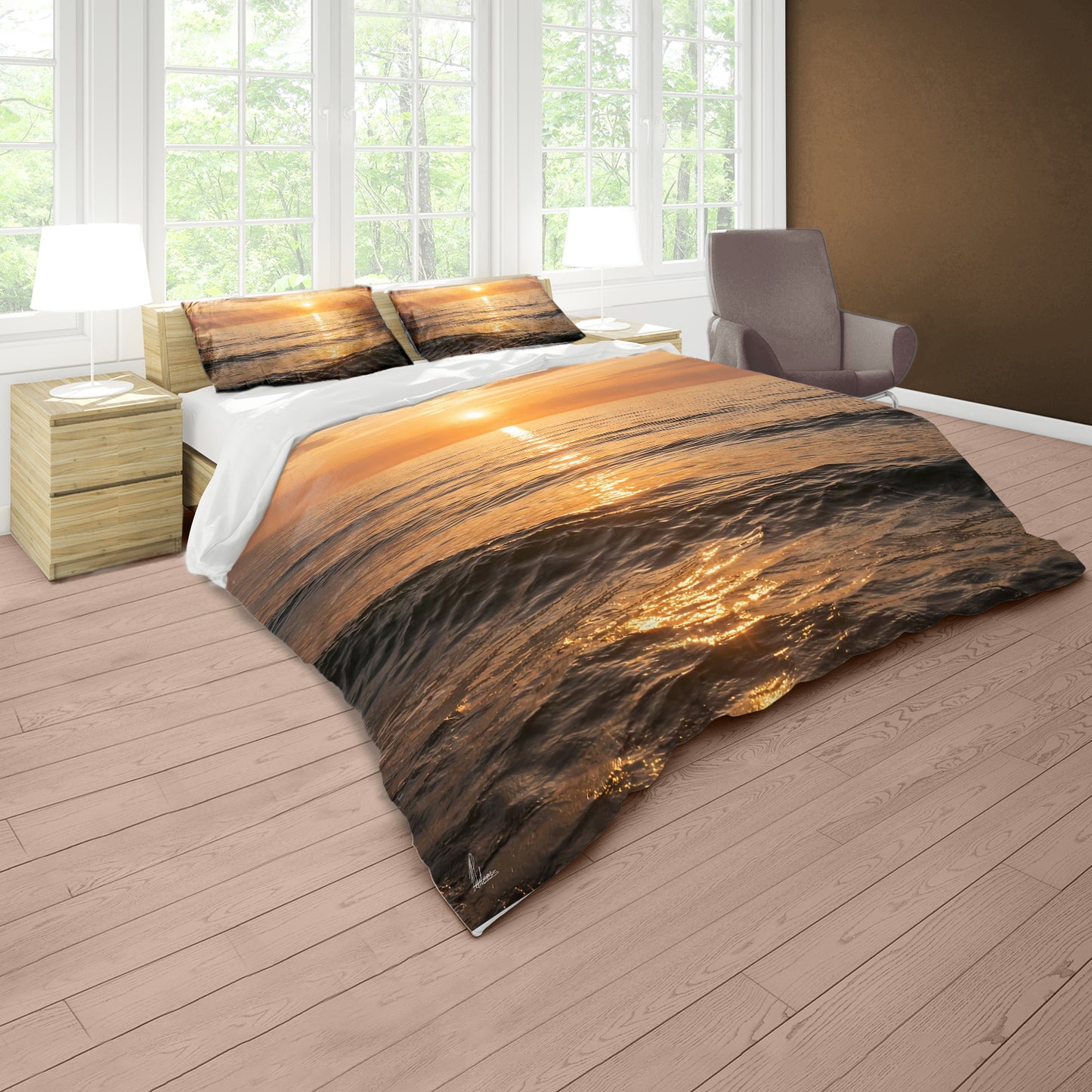 Golden Ocean Sunset Duvet Cover Set by Nathan Pieterse