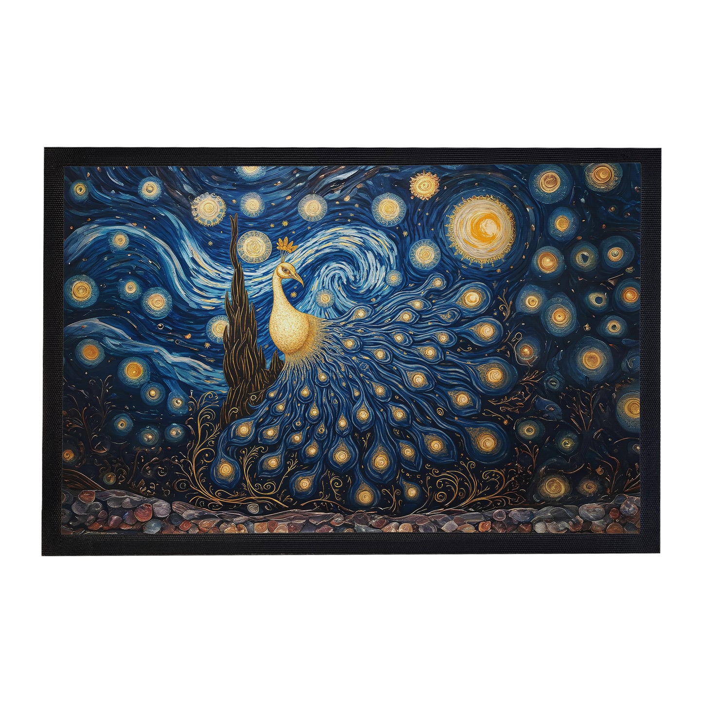 Golden Peacock Starry Nights Door Mat