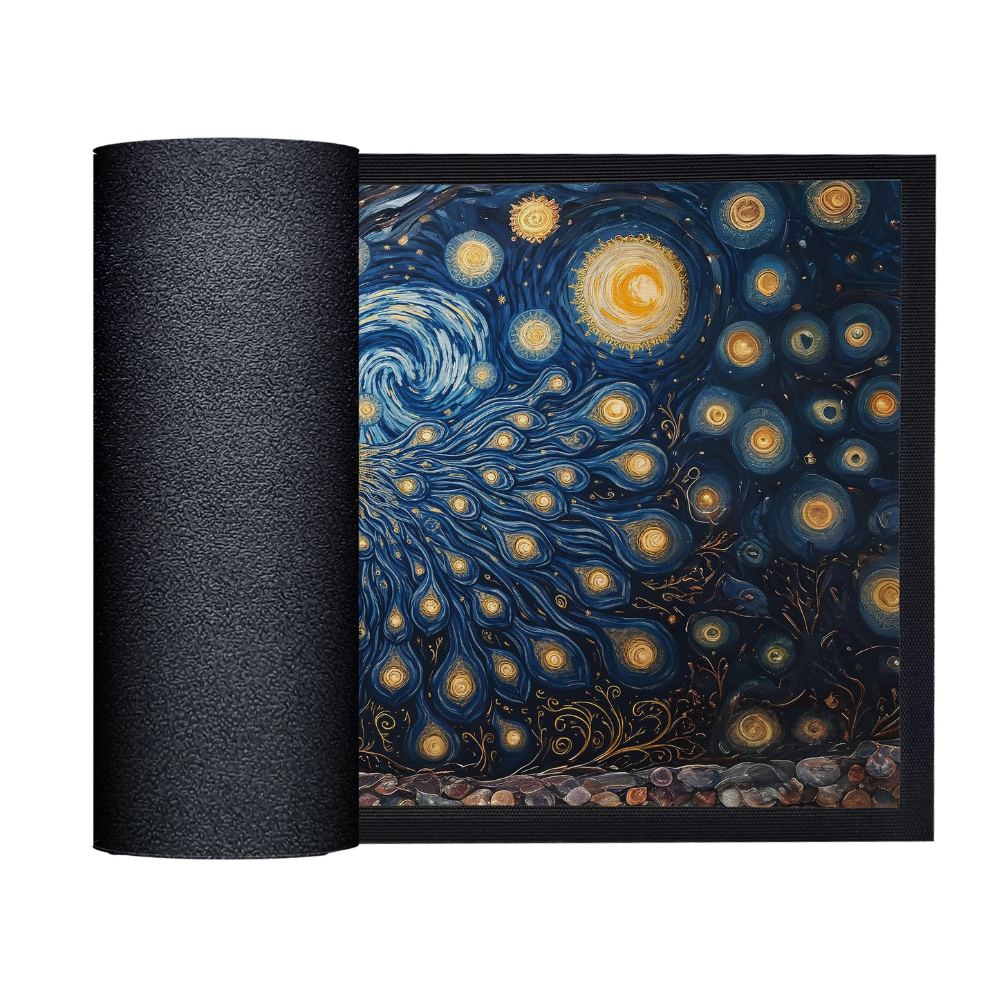 Golden Peacock Starry Nights Door Mat