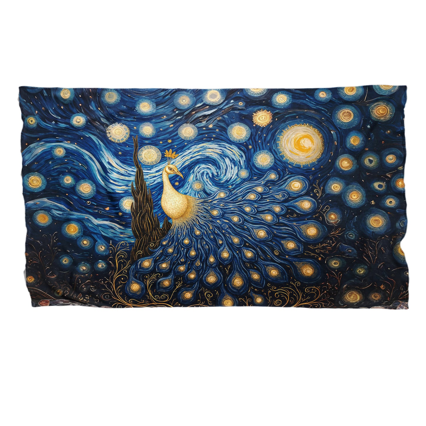 Golden Peacock Stary Nights Bed Throw