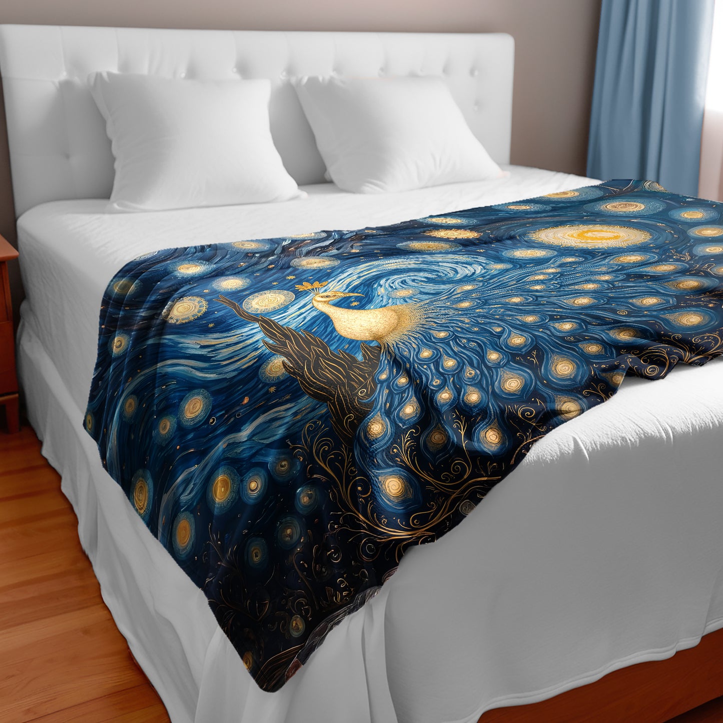 Golden Peacock Stary Nights Bed Throw