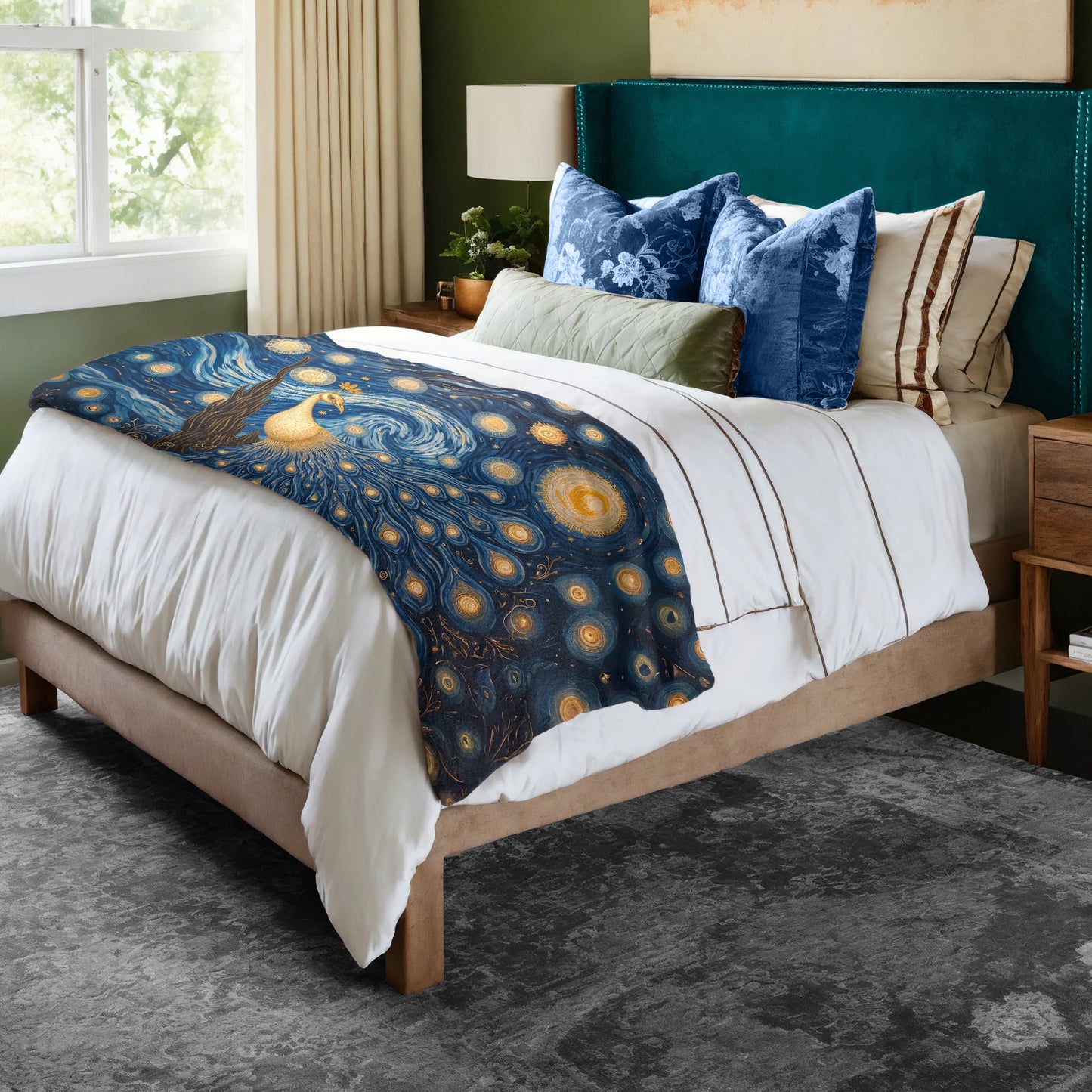 Golden Peacock Stary Nights Bed Throw