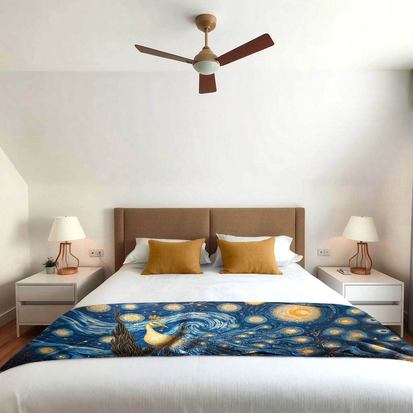 Golden Peacock Stary Nights Bed Throw